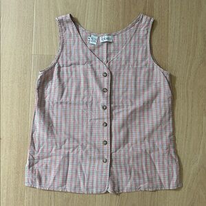 Pink Plaid Button Front Tank Top